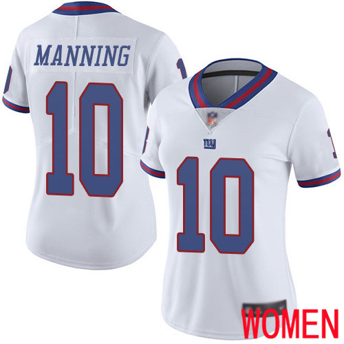 Women New York Giants #10 Eli Manning Limited White Rush Vapor Untouchable Football NFL Jersey